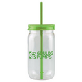 21 Oz. Plastic Mason Jar W/Straw